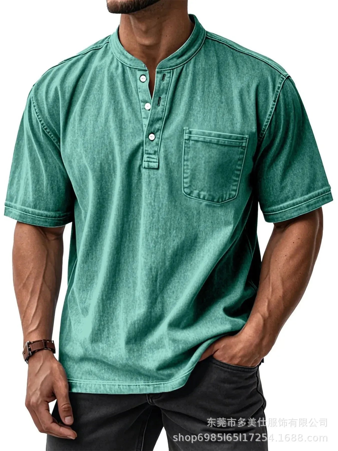 Men's Full Size Button Detail Short Sleeve Top Plus Size