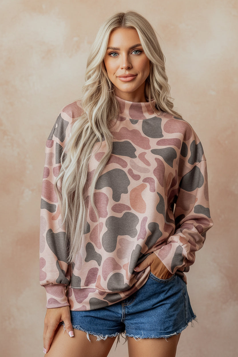 Women's Camouflage Print Color-Block Loose Sweatshirt