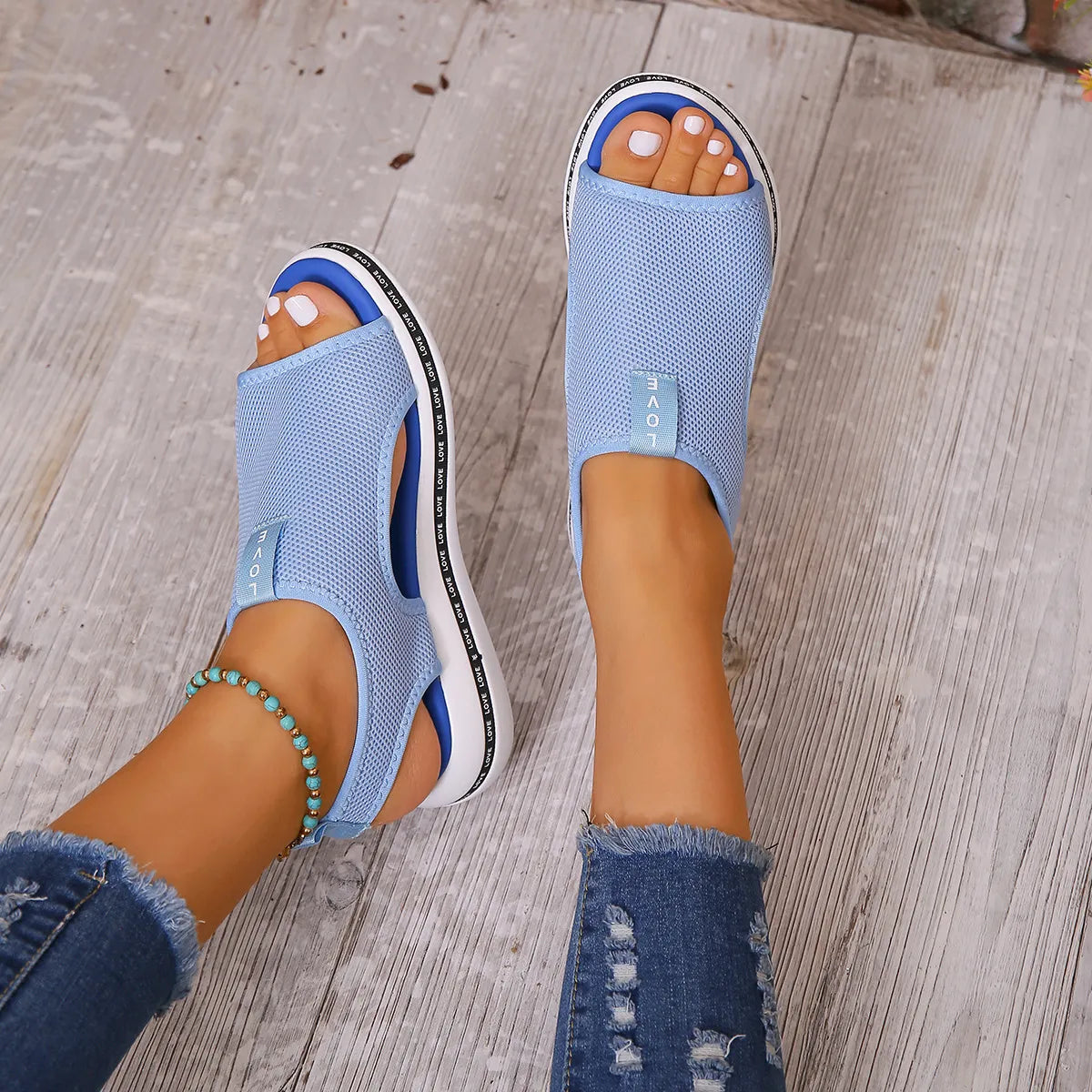 Mesh Open Toe Platform Sandals