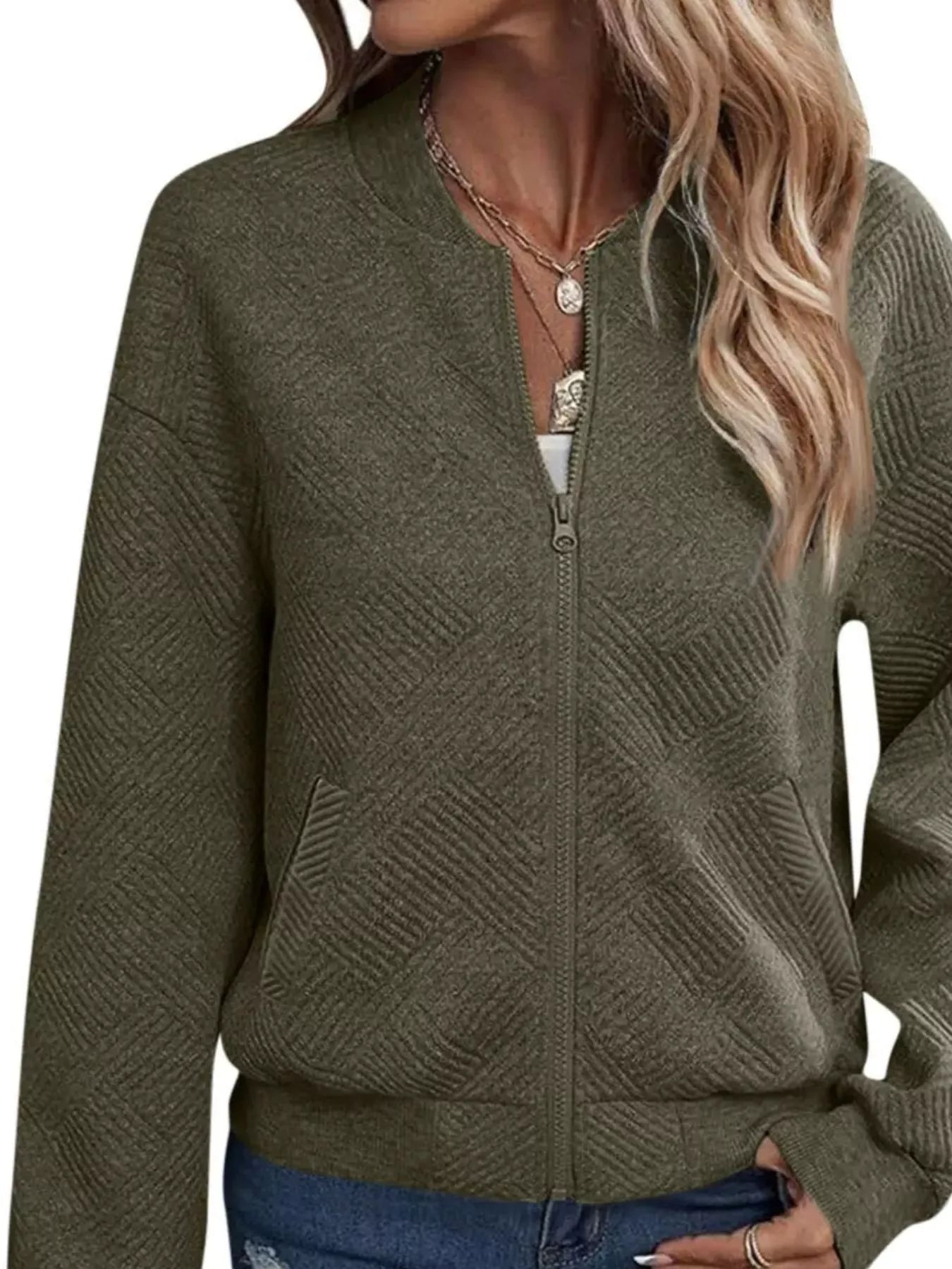 Textured Knit Zip-Up Jacket