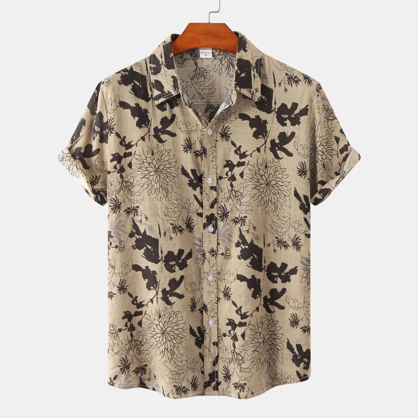 Men's Plus Size Floral Print Short Sleeve Button Down Shirt