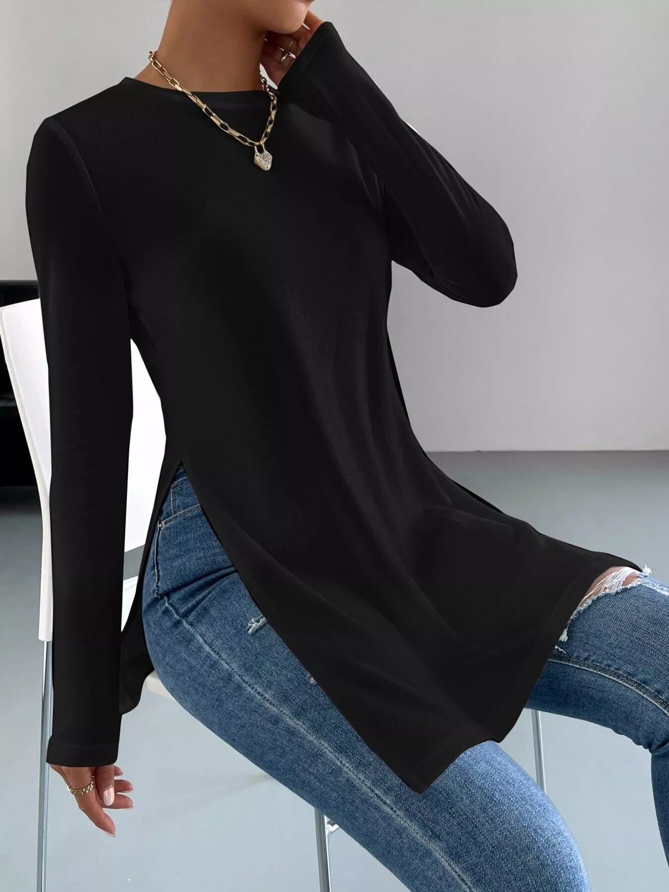 Long Sleeve Side Slit T-Shirt