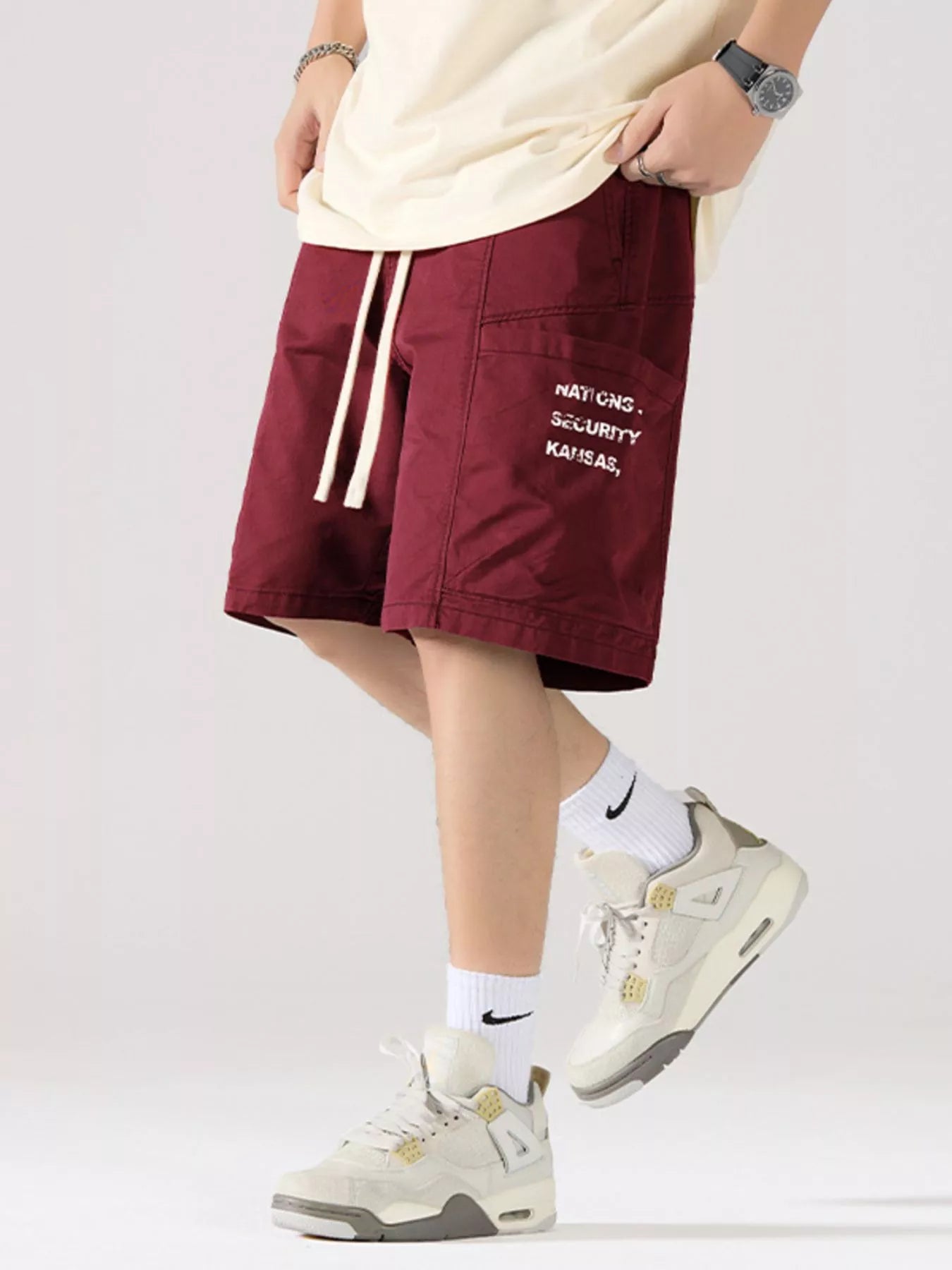 Men's Full Size Casual Cargo Shorts with Drawstring Plus Size