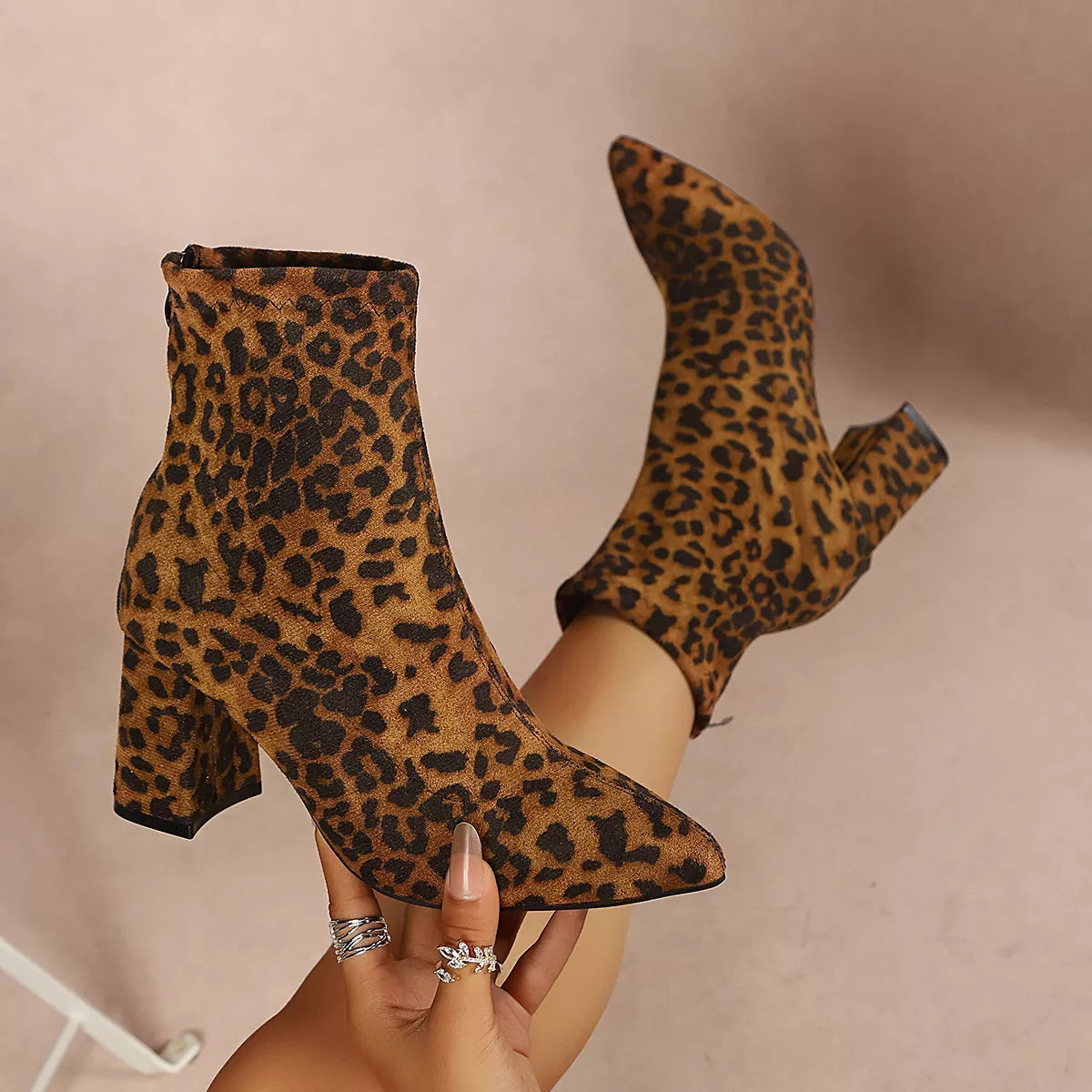 Point Toe Block Heel Ankle Boots