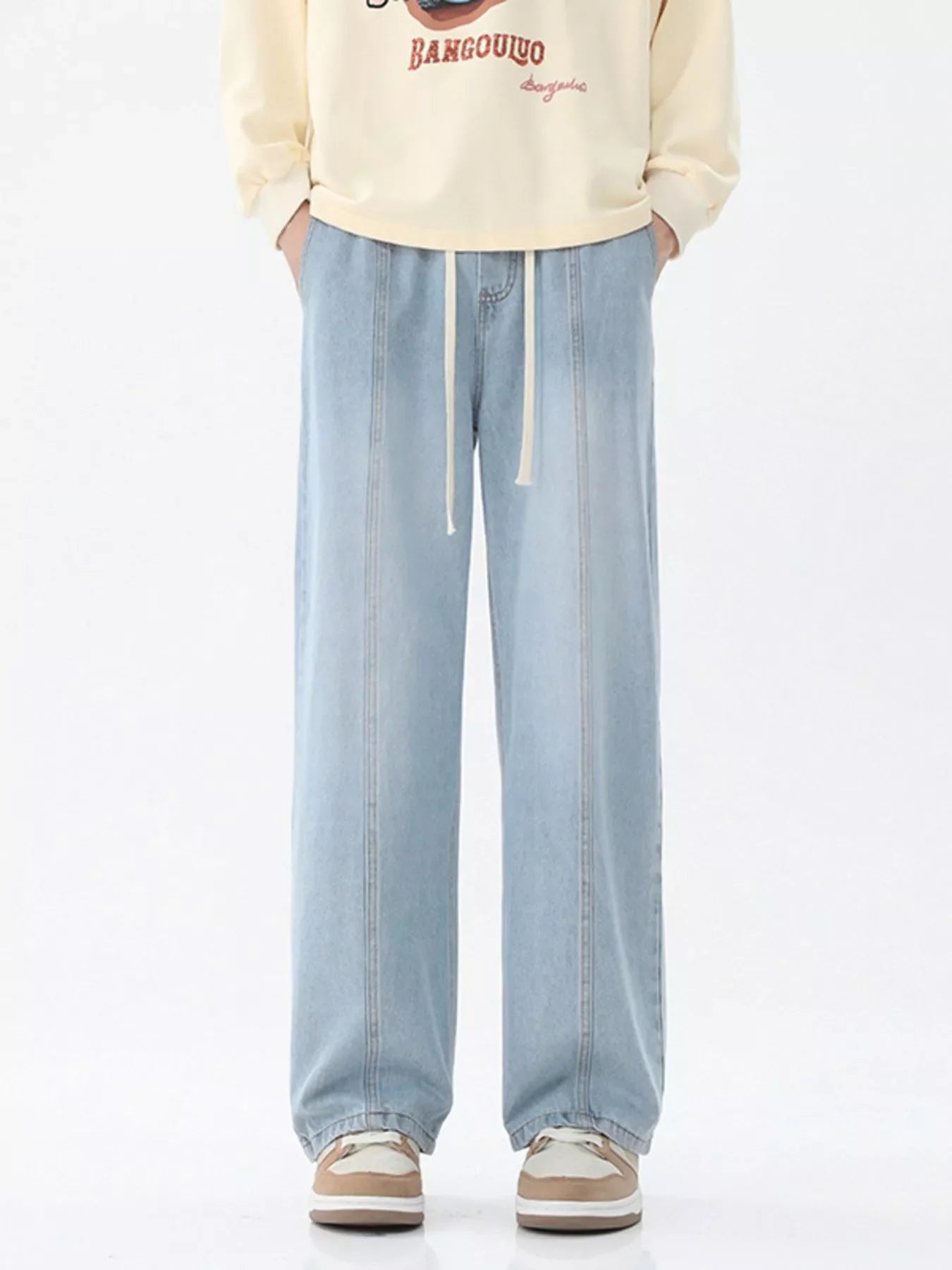 Men's Full Size Wash Wide Leg Jeans Plus Size