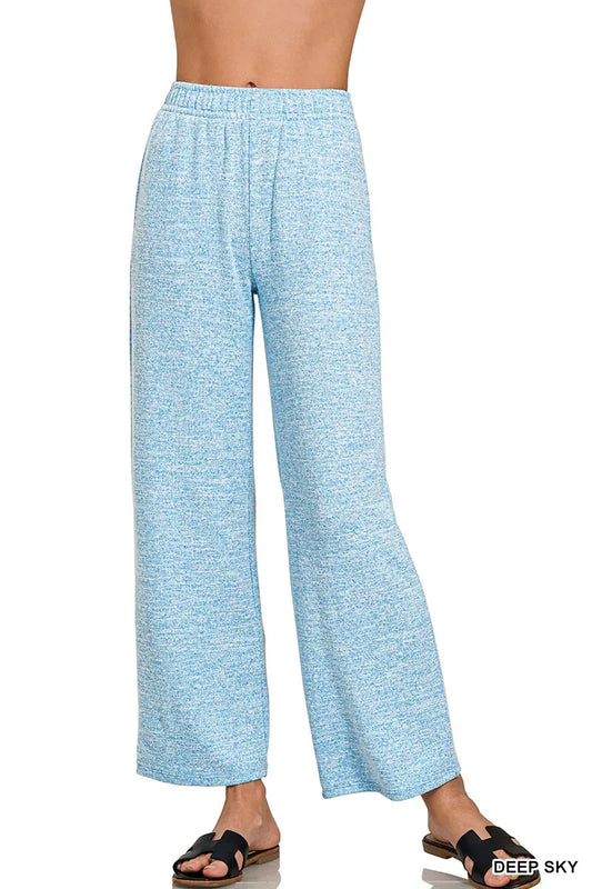 Zenana Soft Melange Hacci Elastic Waistband Lounge Pants