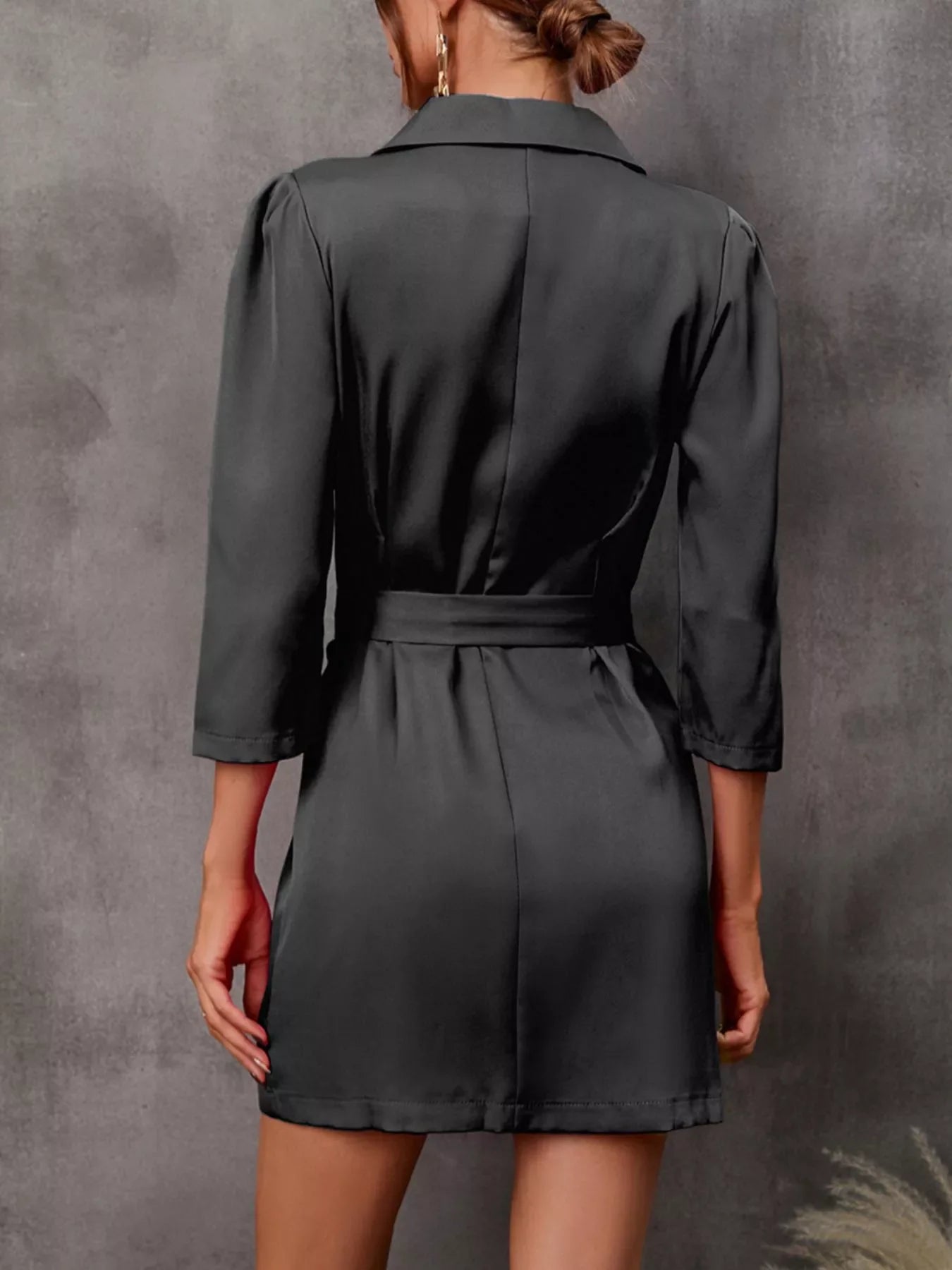 Double-Breasted Blazer Dress with Embellished Belt
