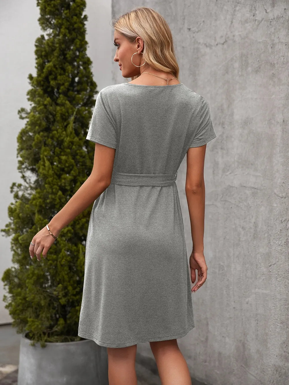 Ivy Lane Tied Notched Short Sleeve Dress