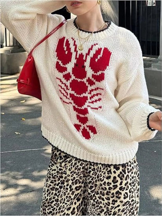 Lobster Round Neck Dropped Shoulder Sweater