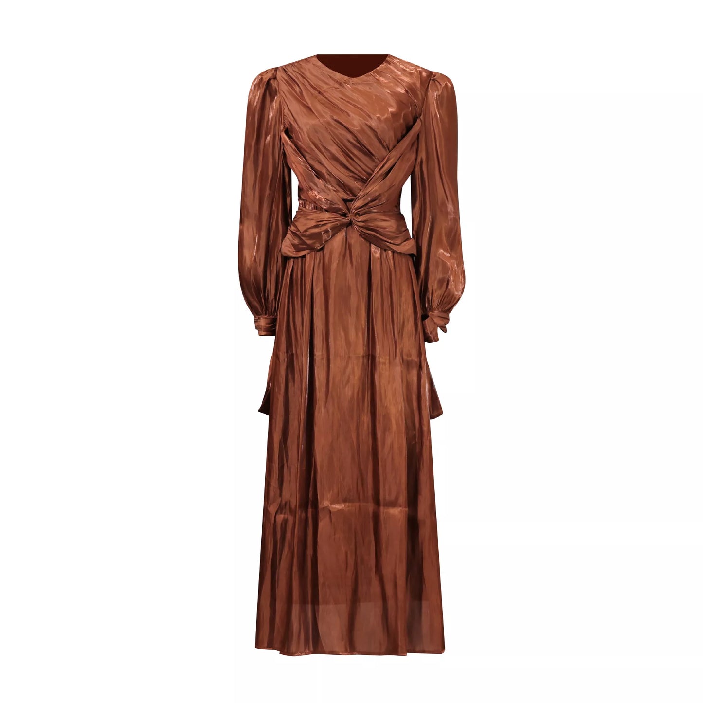 Front Twisted Draped Long Sleeve Maxi Dress