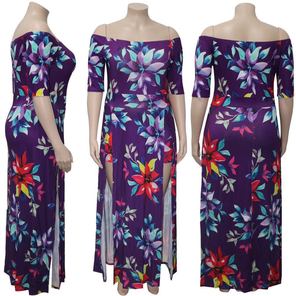 Large Size Digital Printing One-piece Split Dress