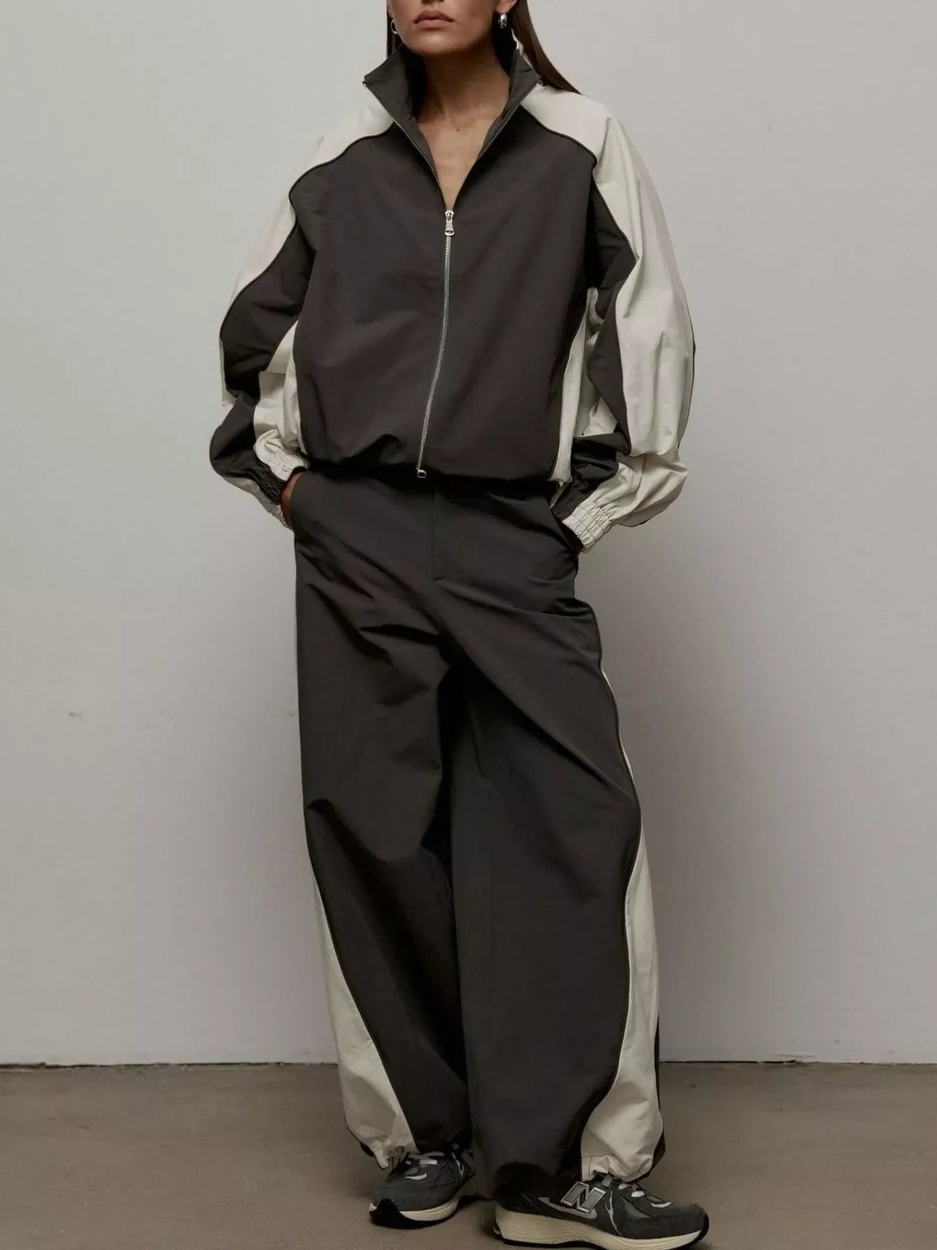 Color Block Zip Up Outerwear and Pants Set