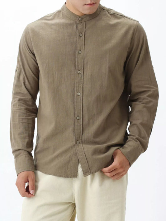 Men's Casual Mandarin Collar Long Sleeve Shirt