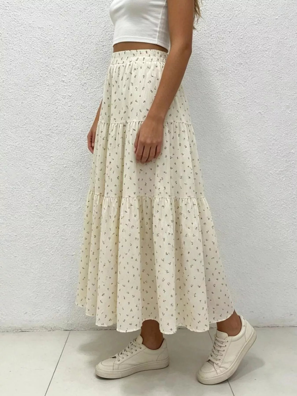 Floral Print Tiered Flowy Maxi Skirt