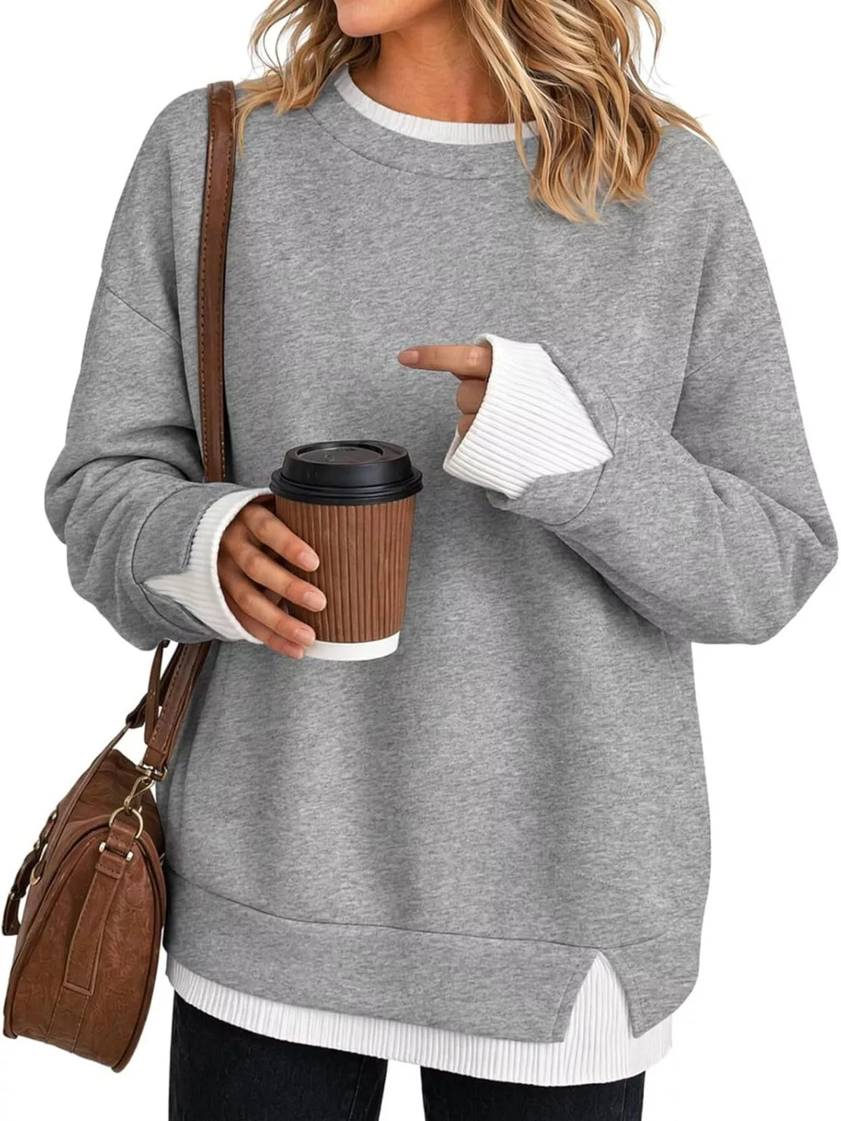 Crewneck Sweatshirt with Contrast Ribbed Trim