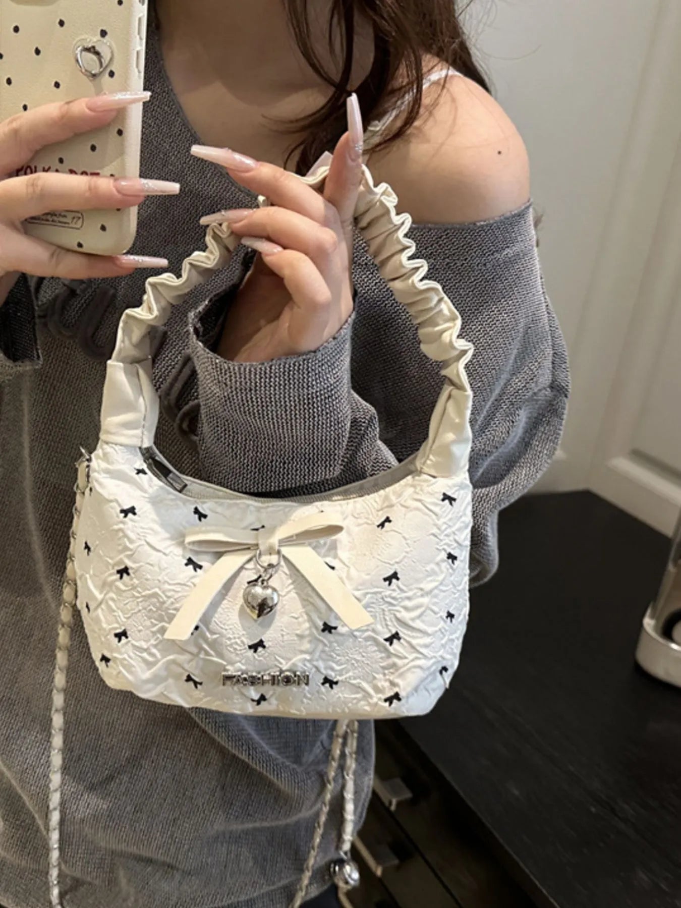 Bow Ruched Strap Crossbody Bag