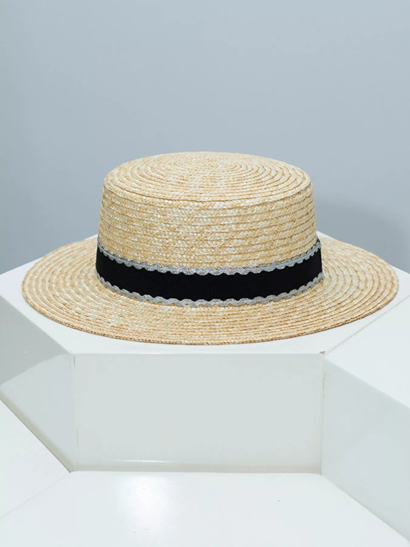 Straw Boater Hat with Decorative Band
