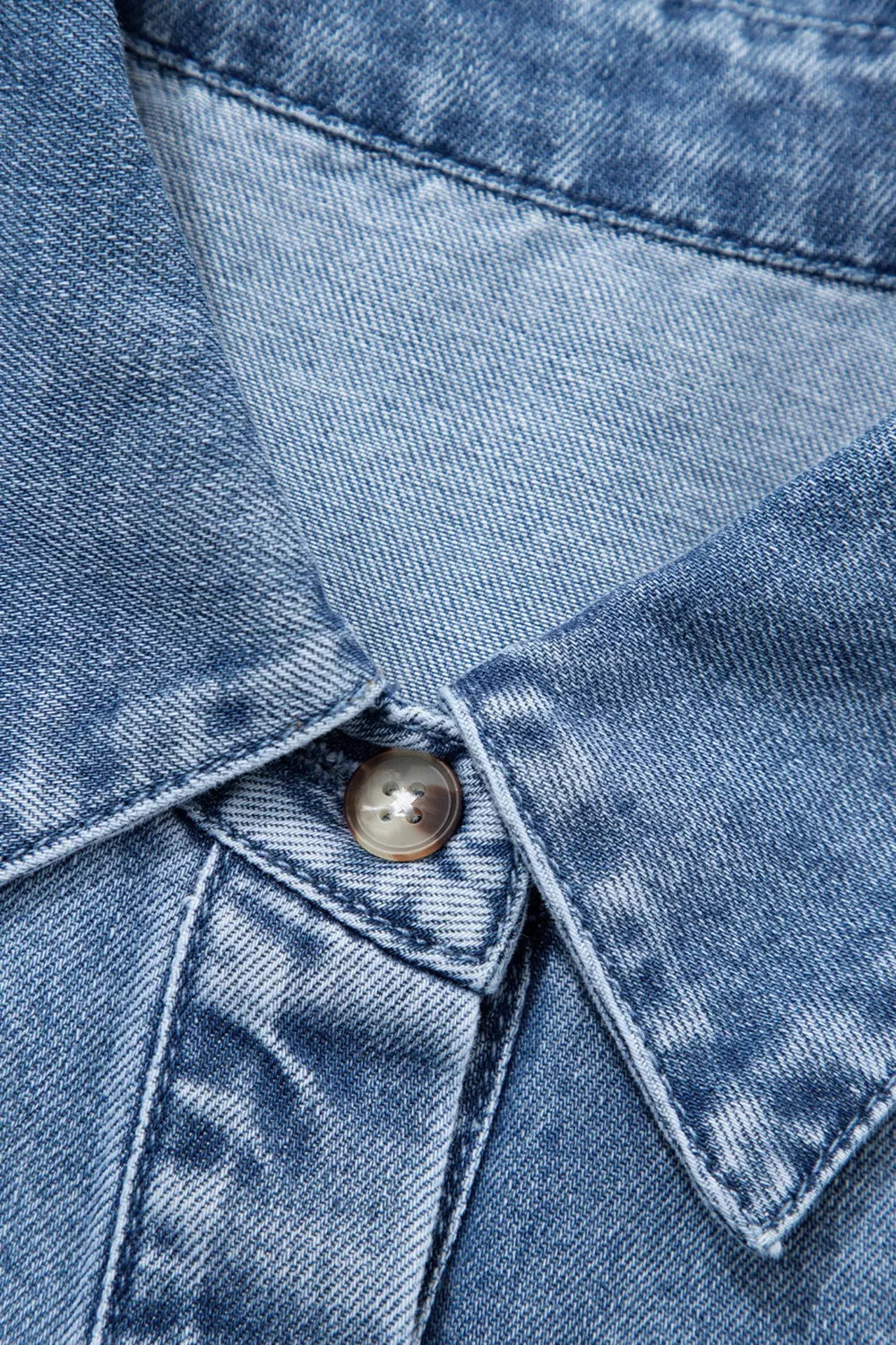 Puff Half Sleeve Collared Denim Shirt