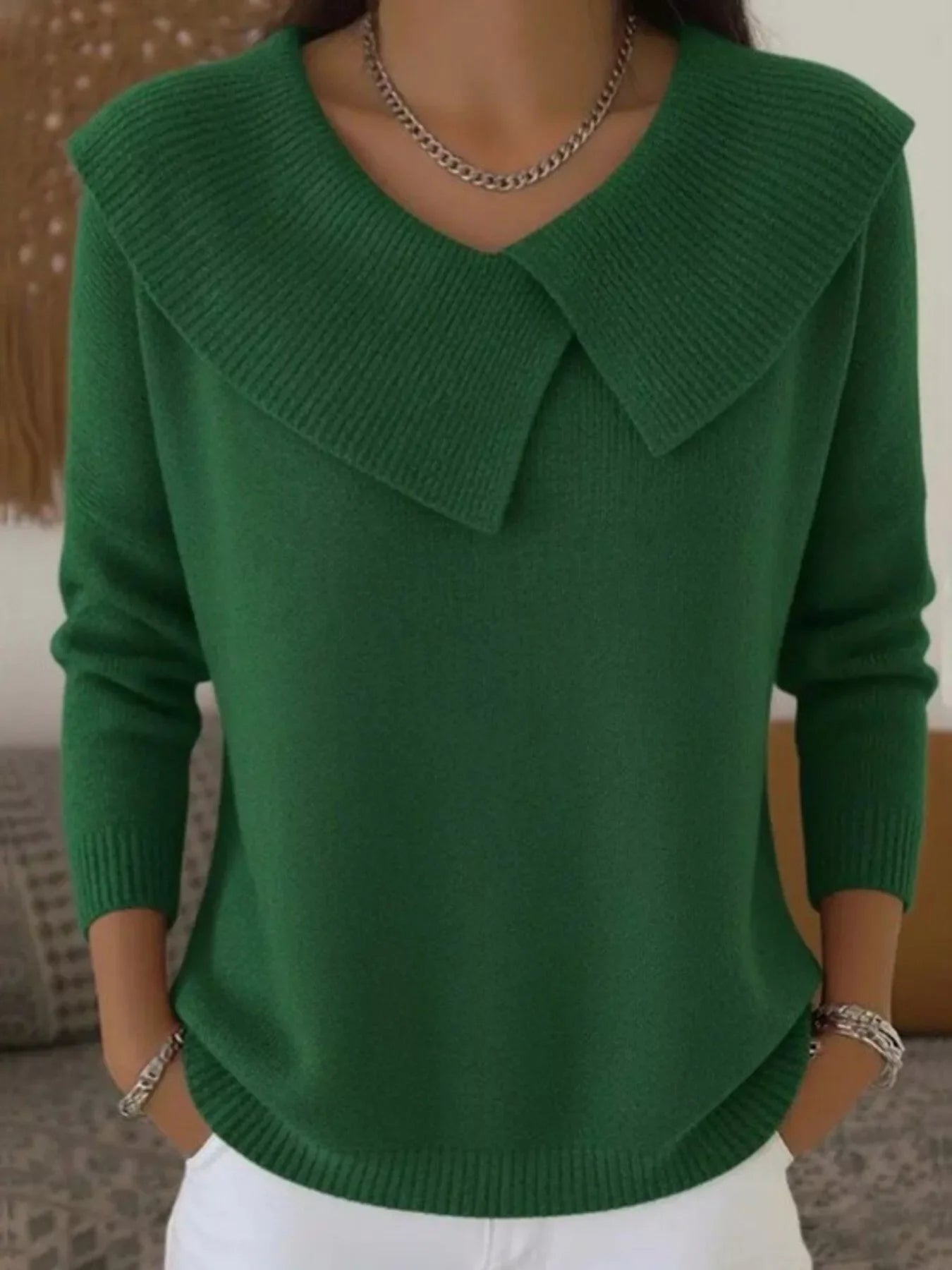 Full Size Solid Color Ribbed Hem Sweater Plus Size