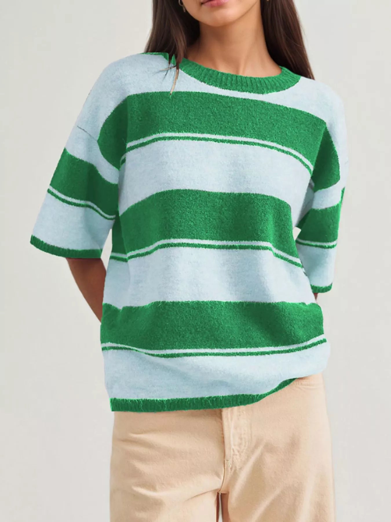Striped Half Sleeve Sweater