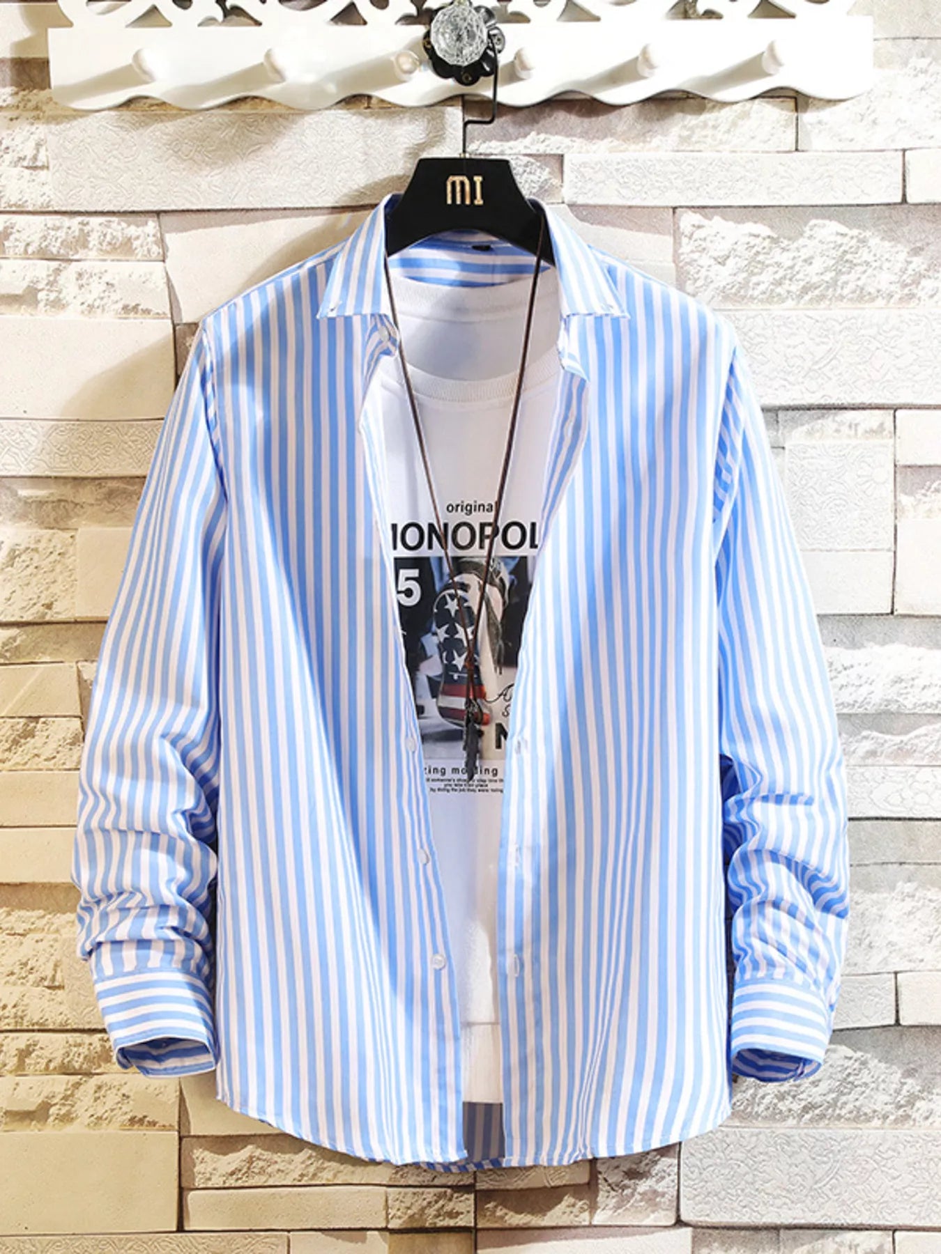 Men's Plus Size Striped Button Up Casual Shirt