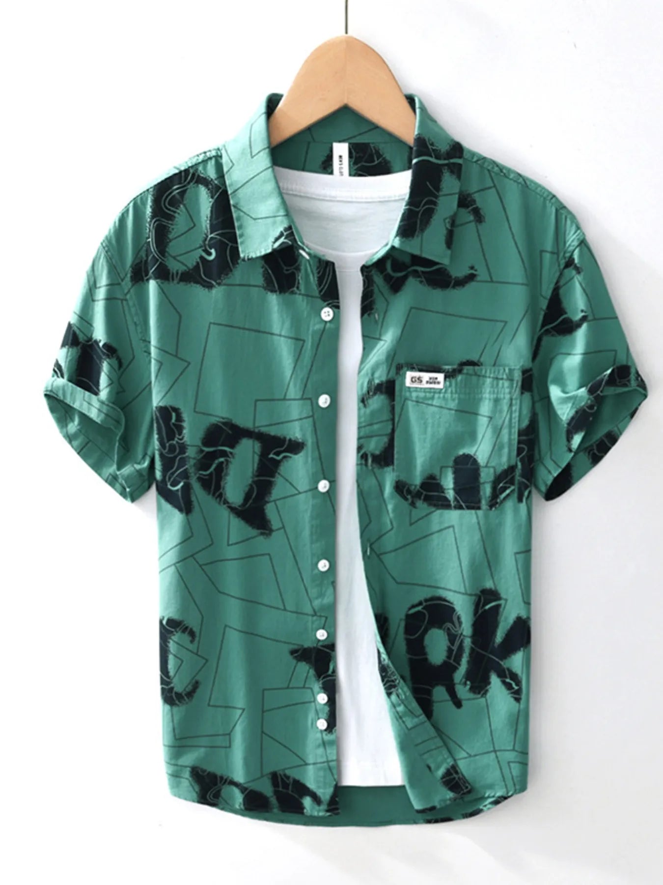 Men's Printed Button Up Short Sleeve Shirt
