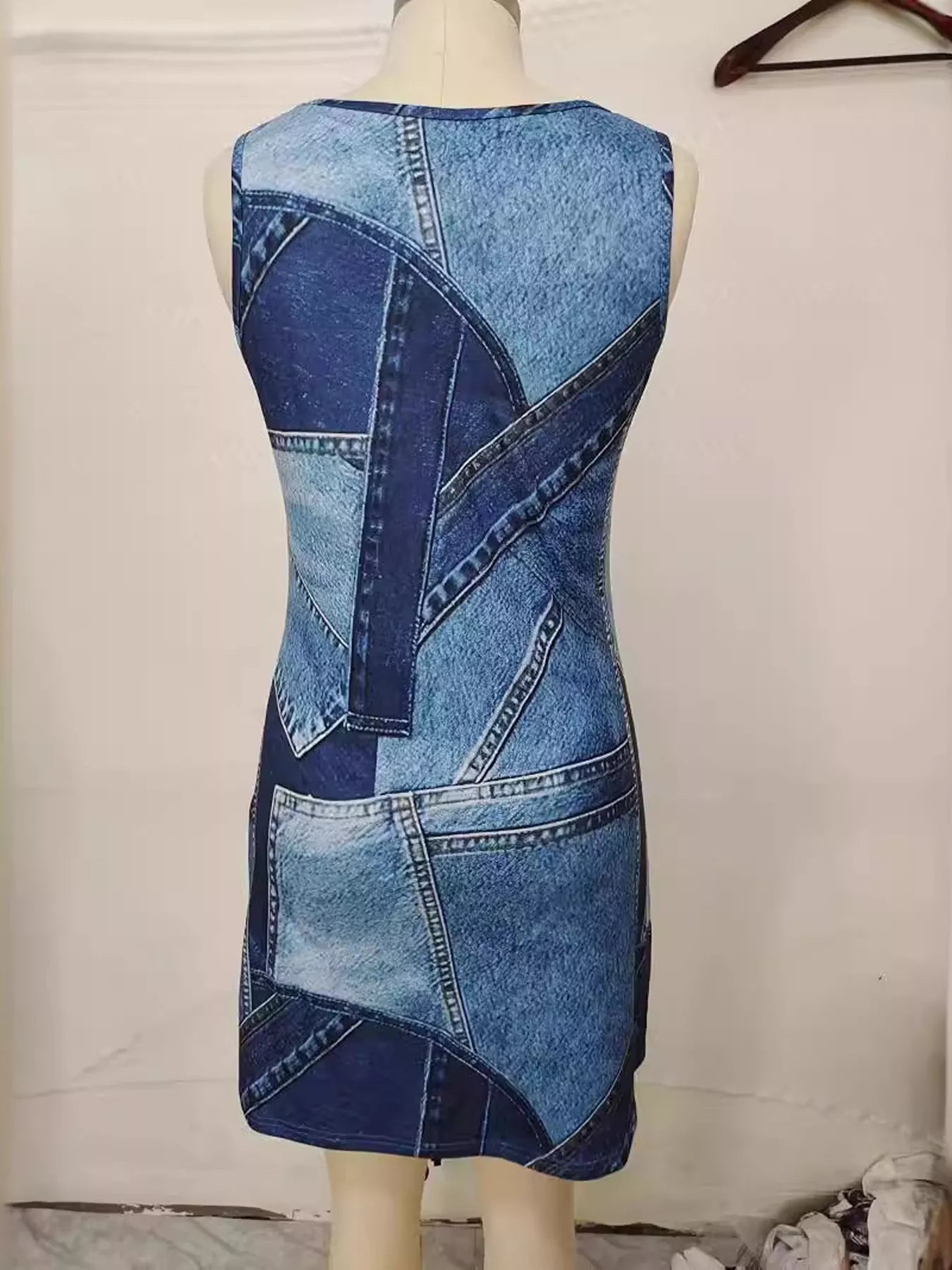 Patchwork Denim Sleeveless Dress