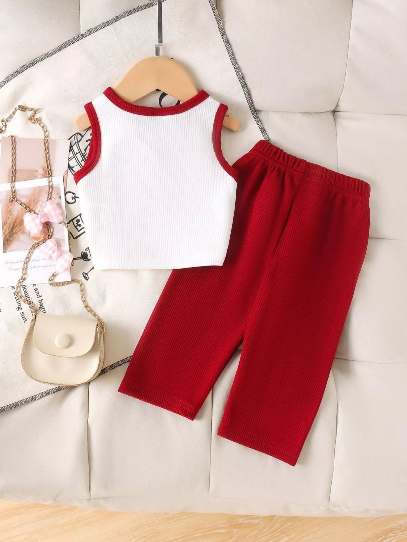 Children's Ribbed Bow Tank Top and Pants Set