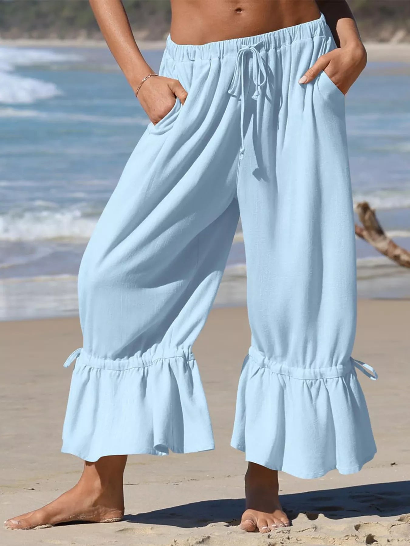 Full Size Wide-Leg Pants with Ruffle Hem Plus Size
