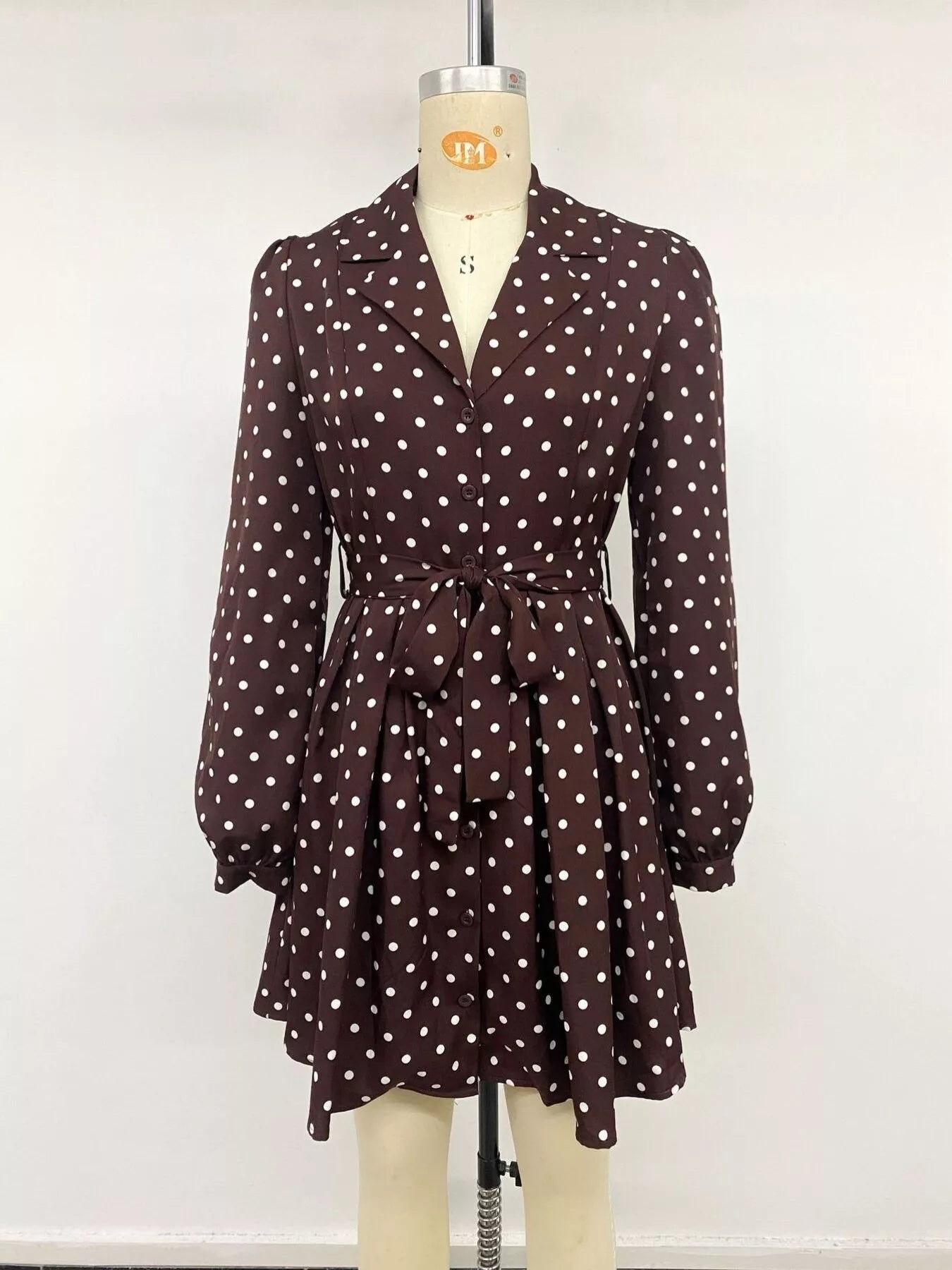 Polka Dot Long Sleeve Shirt Dress