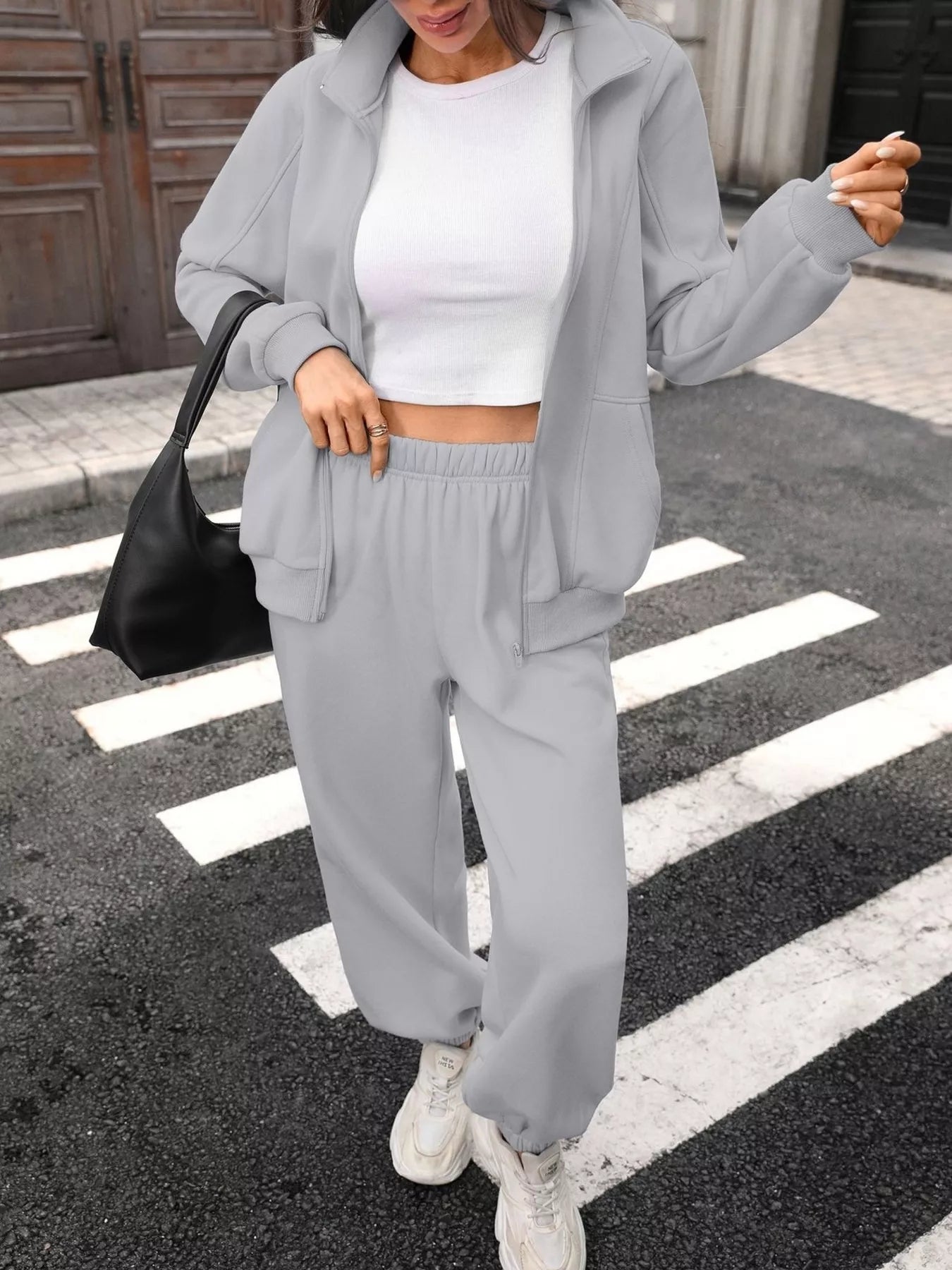 Zip-Up Long Sleeve Top and Pants Set