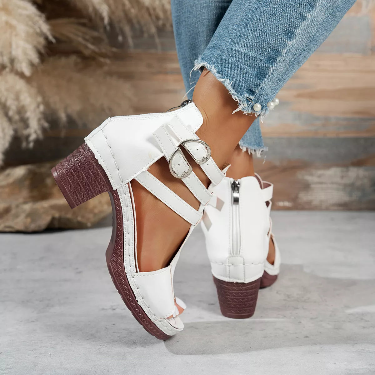 Peep Toe Block Heels Sandals