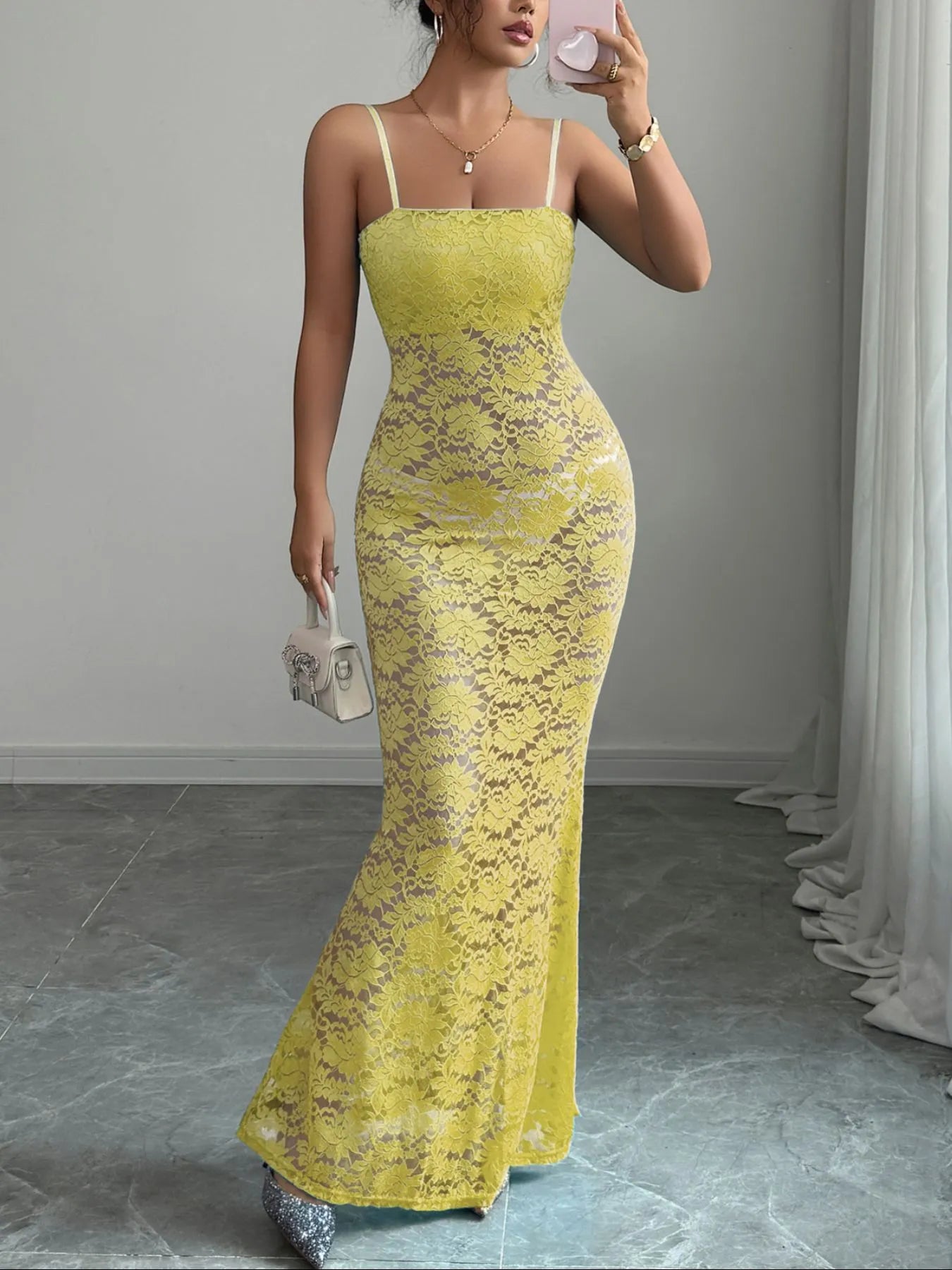 Lace Square Neck Maxi Cami Dress
