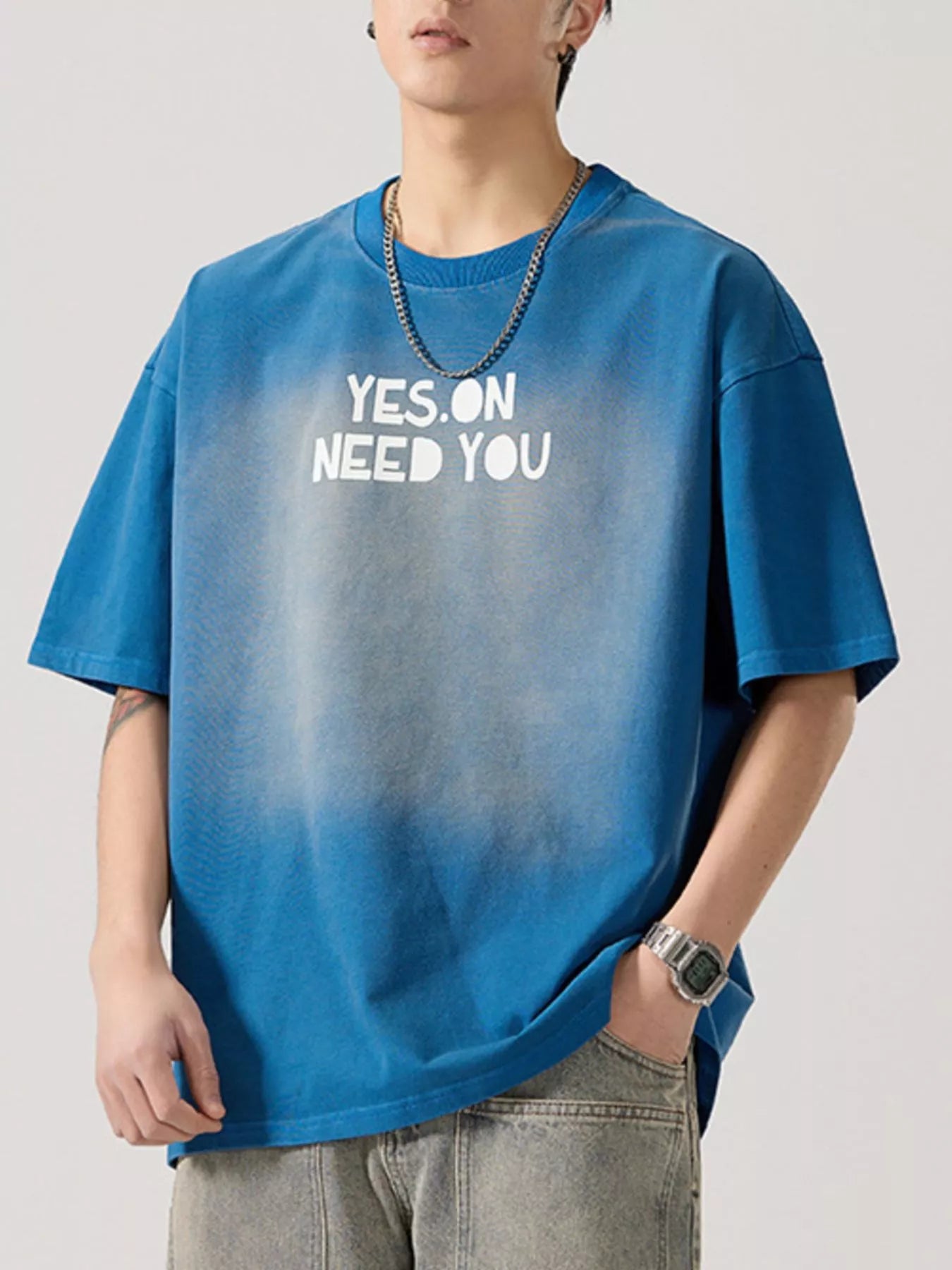 Men's Full Size Letter Round Neck Short Sleeve T-Shirt Plus Size