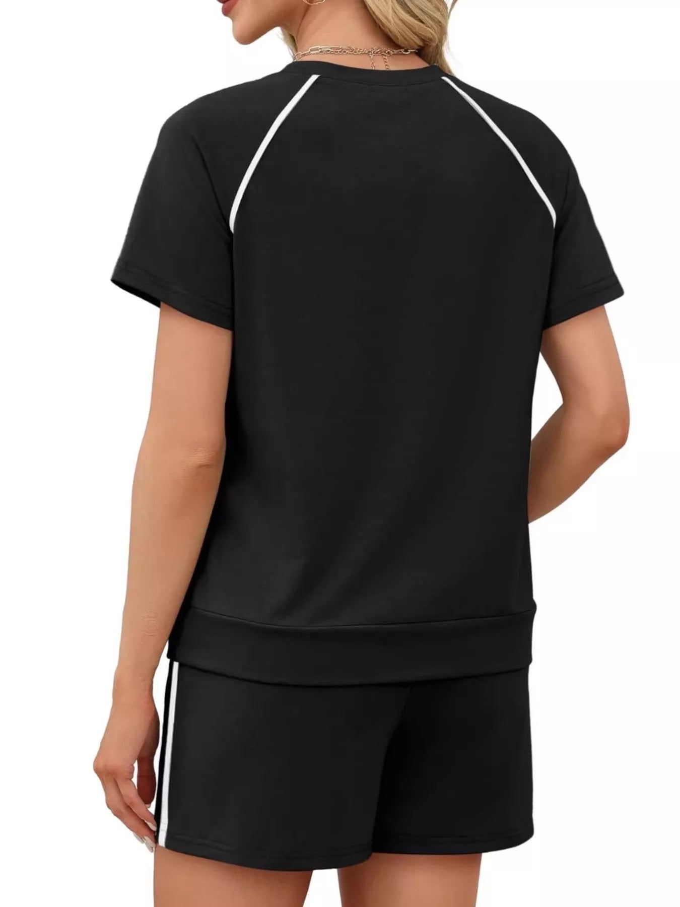 Contrast Trim Short Sleeve T-Shirt and Shorts Set