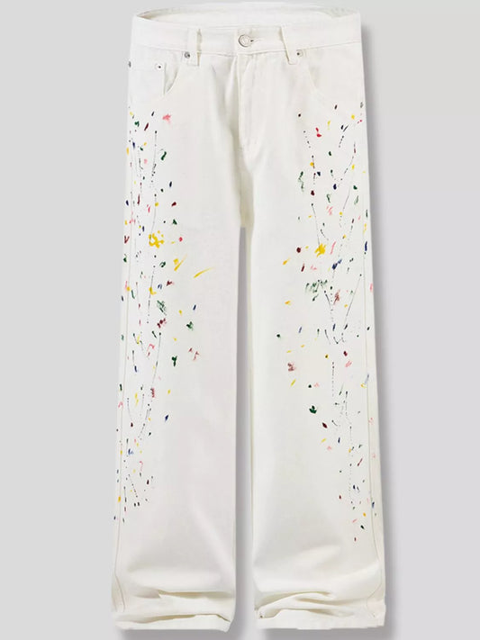 Men's Paint Splatter Artistic Wide Leg Jeans