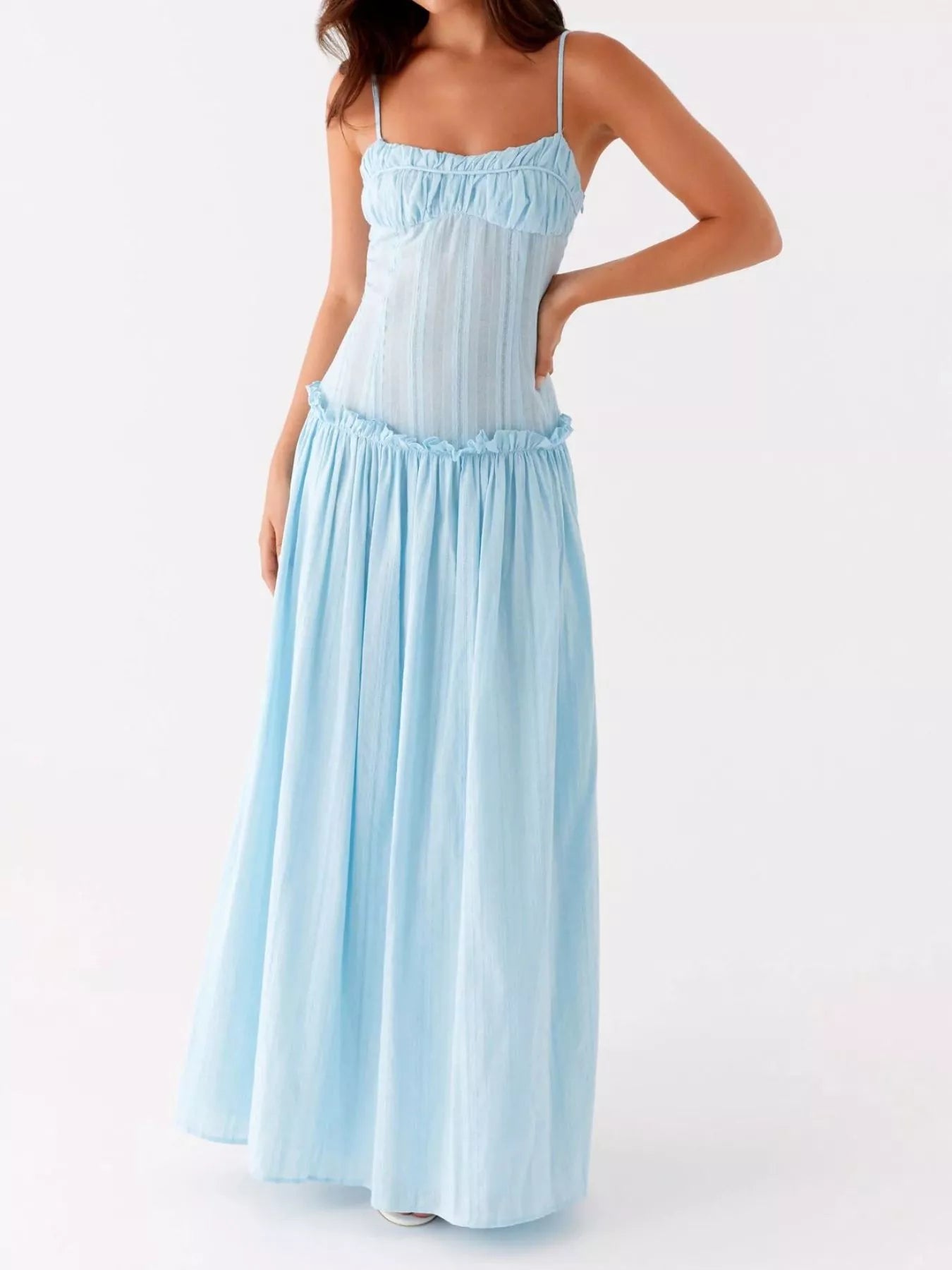Ruched Spaghetti Strap Maxi Dress