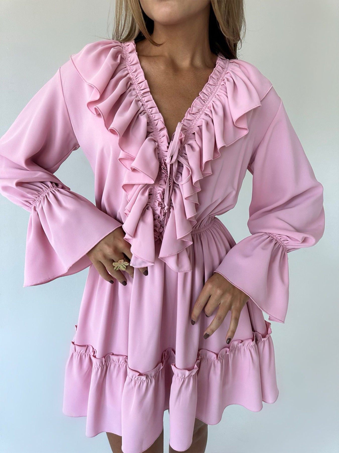 Ruffled Flounce Sleeve Mini Dress
