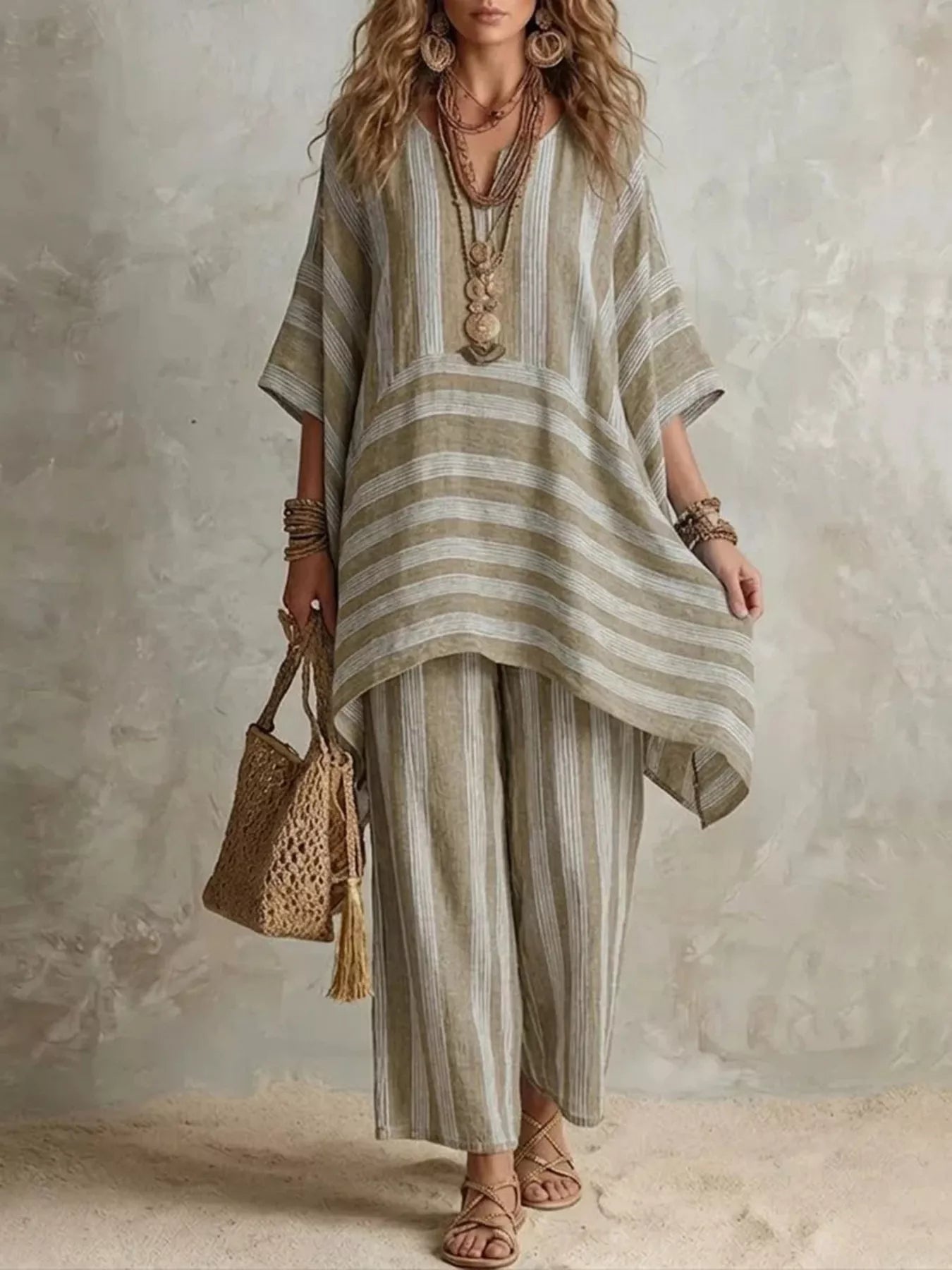 Bohemian Stripe Top and Pants Set