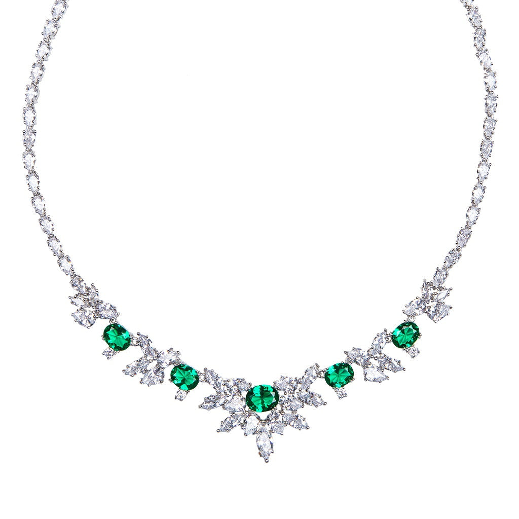 Emerald Multi Shaped Spiked Bib Necklace