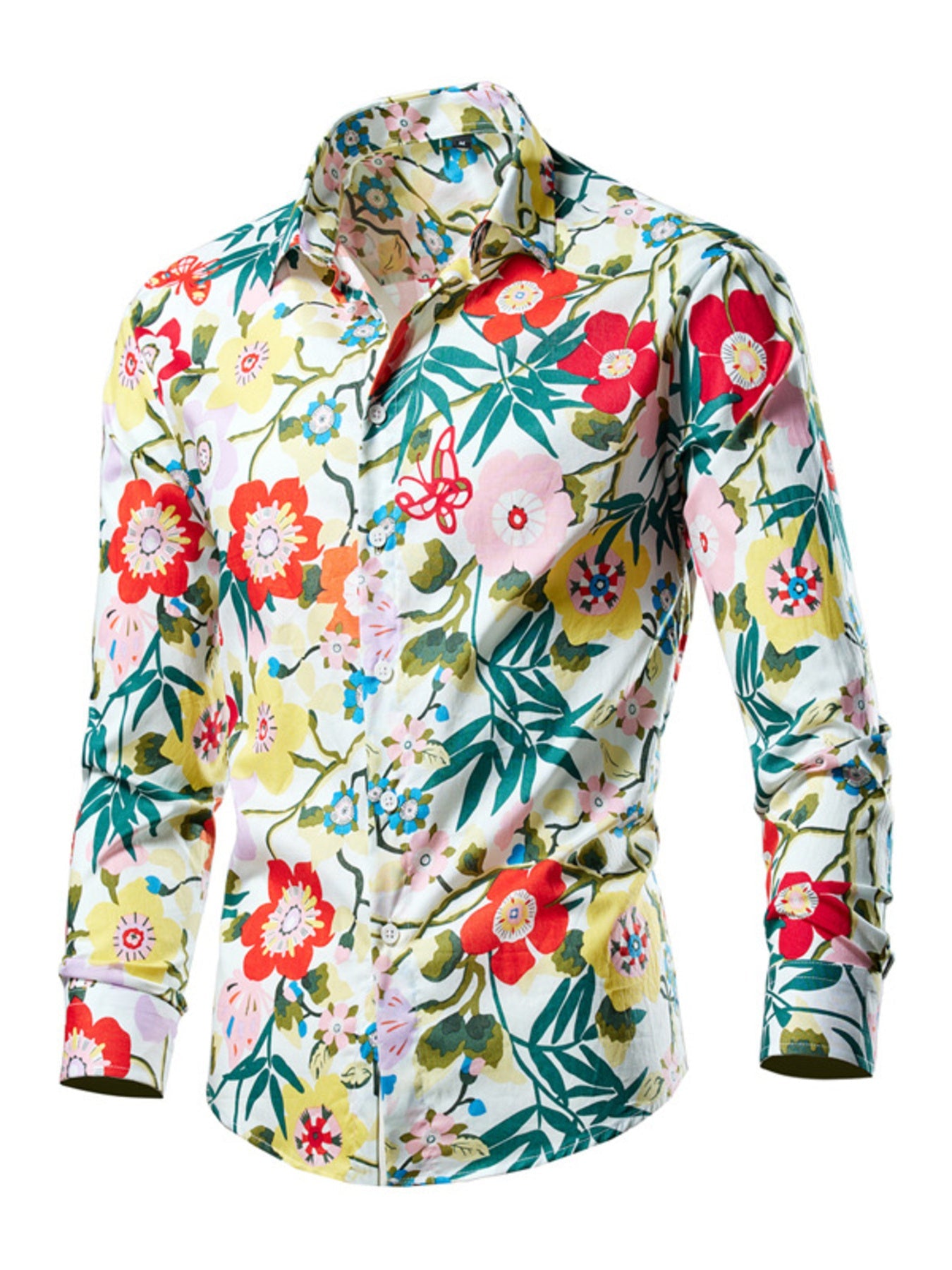 Men's Plus Size Tropical Leaf Print Button-Down Shirt