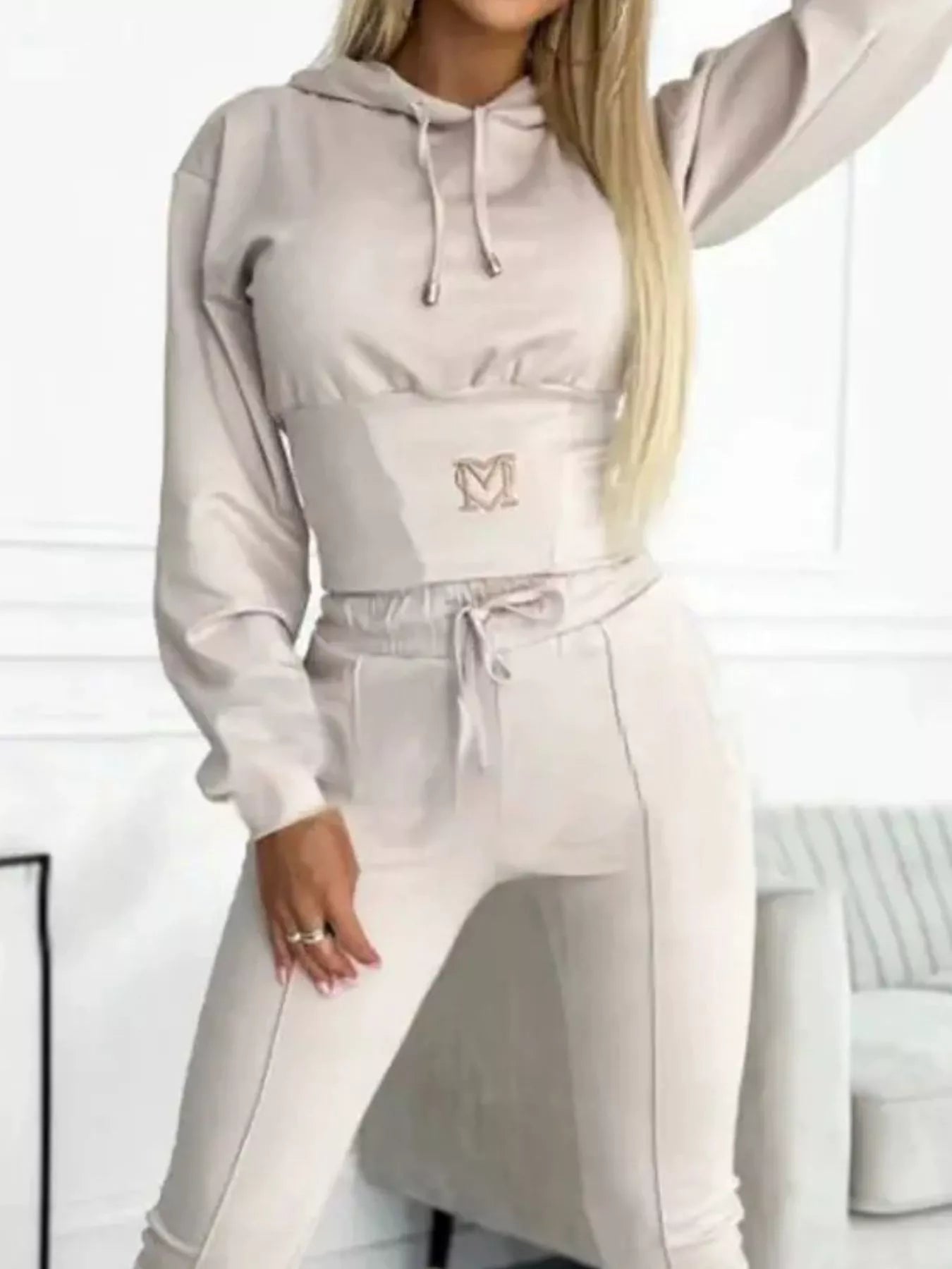 Full Size Drawstring Cropped Hoodie and Pants Set Plus Size