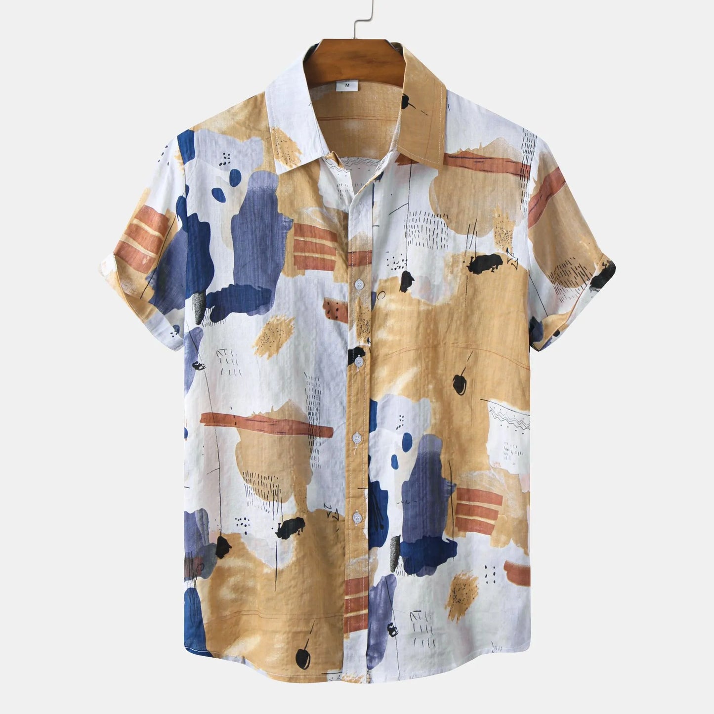 Men's Plus Size Abstract Print Short Sleeve Button-Up Shirt
