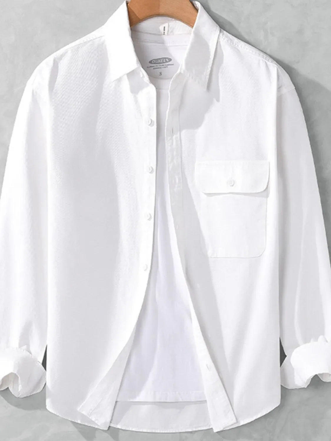Men's Plus Size Casual Button-Down Shirt with Chest Pocket