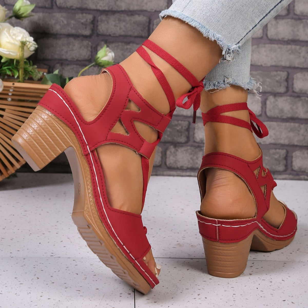 Lace-Up Block Heel Sandals