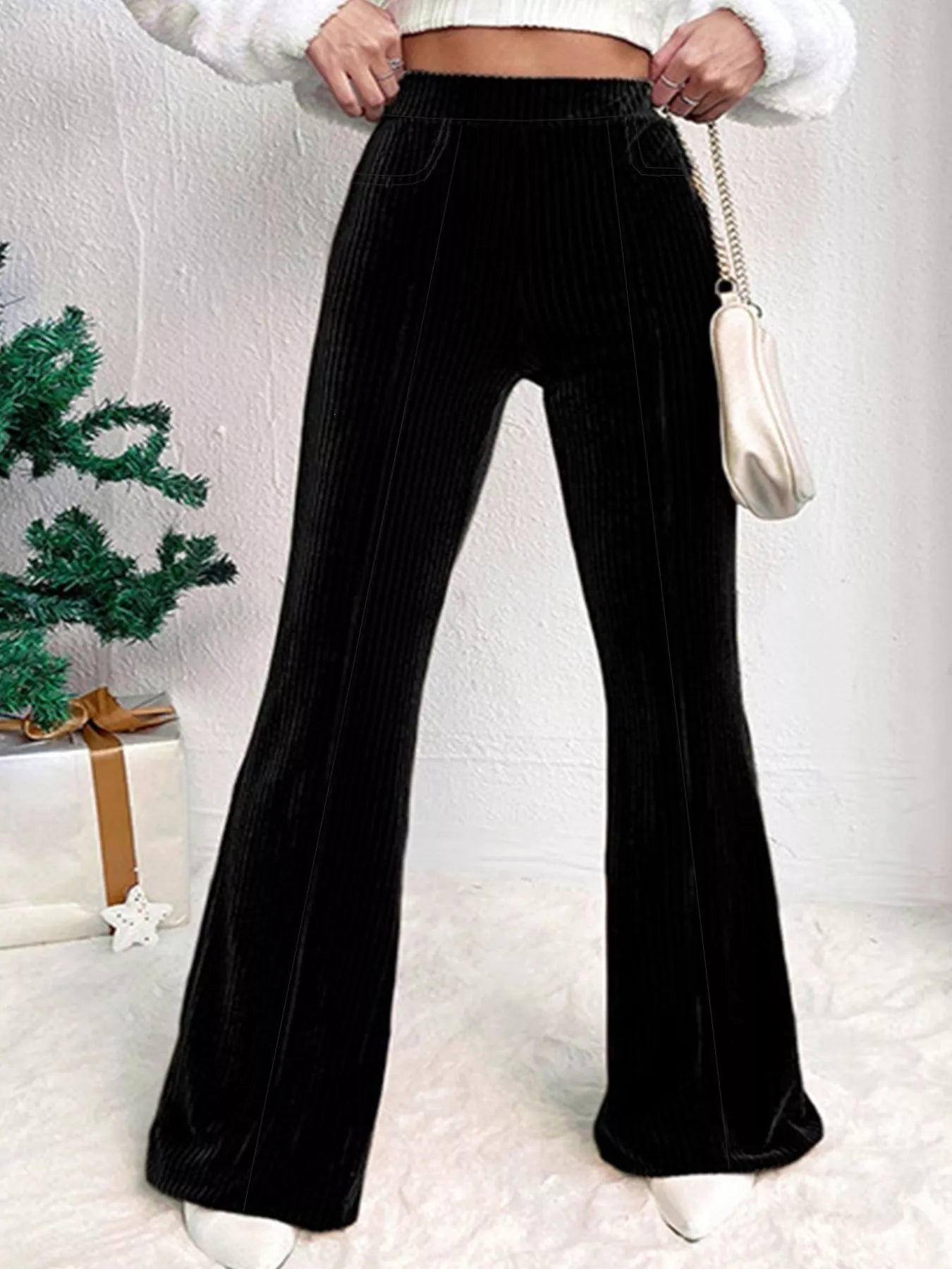 Full Size High-Waisted Velvet Flare Pants Plus Size