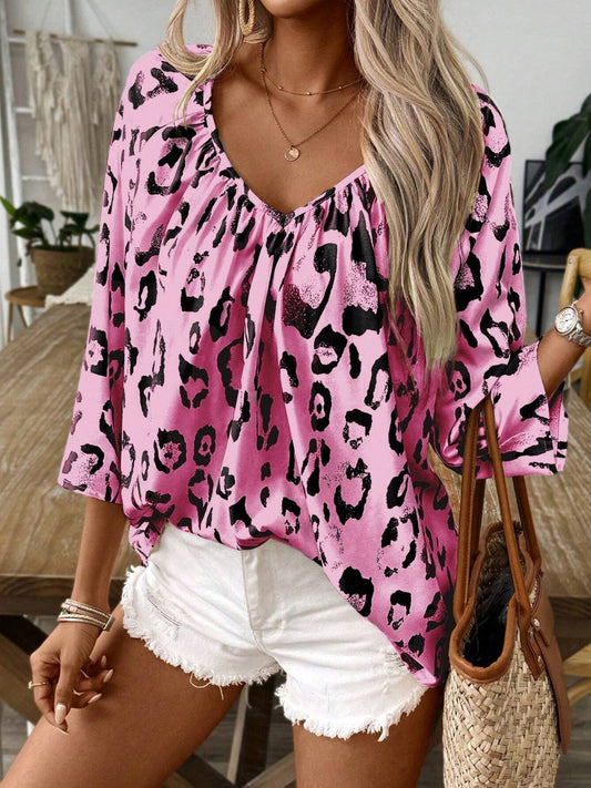 Leopard Print V-Neck Blouse