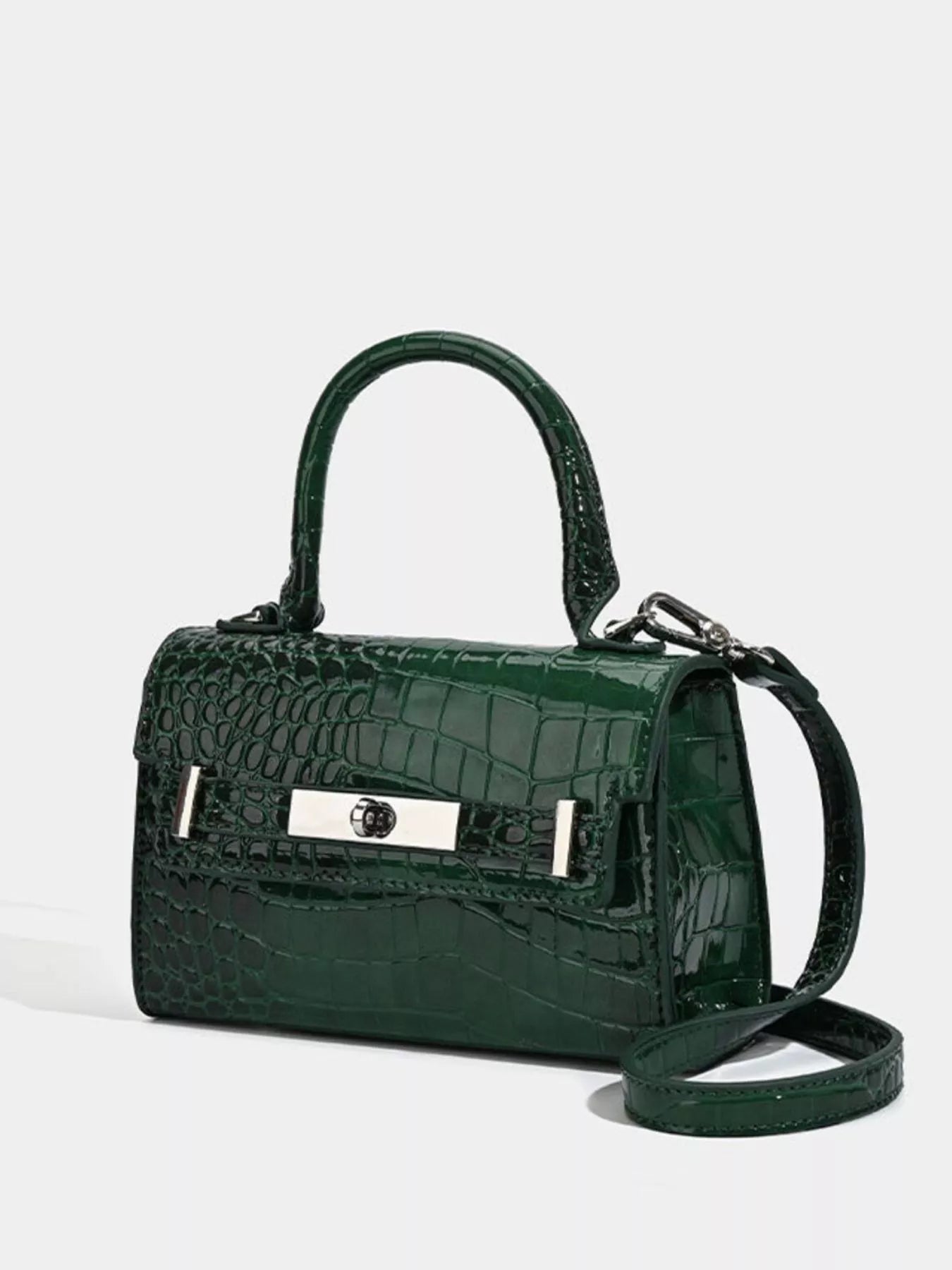 Croc-Embossed Top Handle Handbag