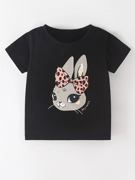 Children's Bunny Graphic Round Neck T-Shirt