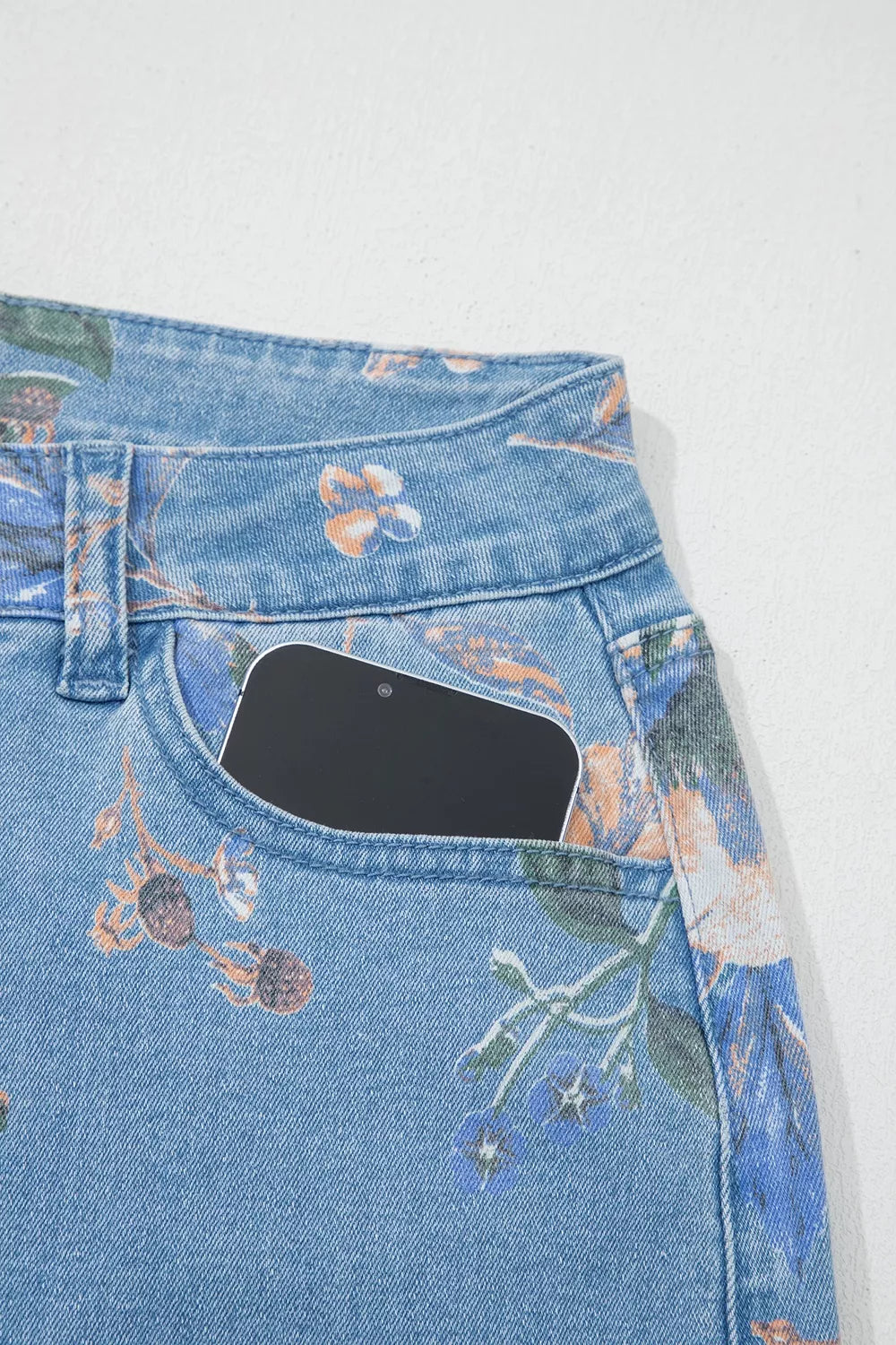 Floral Print Wide-Leg Jeans
